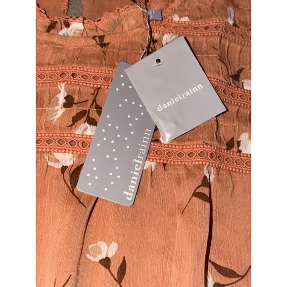 Daniel Rainn Peach Floral Print Sheer Blouse Top Lace Detail Sheer Lined Size M - Picture 4 of 7